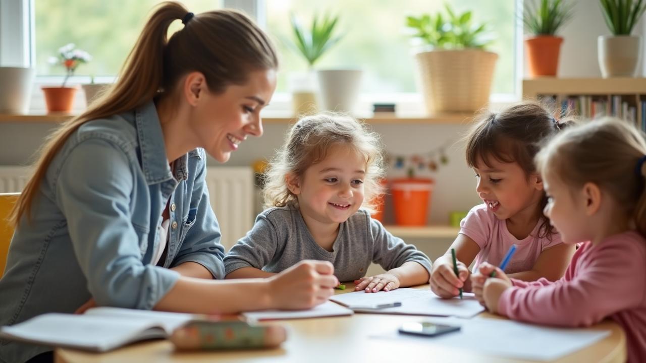 Children learning in a modern nursery classroom